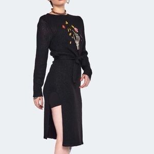 Jawbreaker DEAD FLOWERS EMBROIDERED KNITTED Black Gothic MIDI DRESS Sz XXL